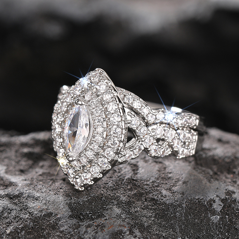 2pcs Horse Eye Zirconia Wedding Ring Set for Occasions & Everyday